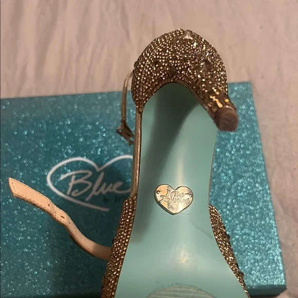 Betsey Johnson Gold Glitter Heels with Ankle Strap - Picture 2 of 6